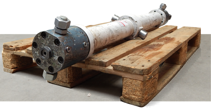 Defekter Hydraulikzylinder auf einer Palette